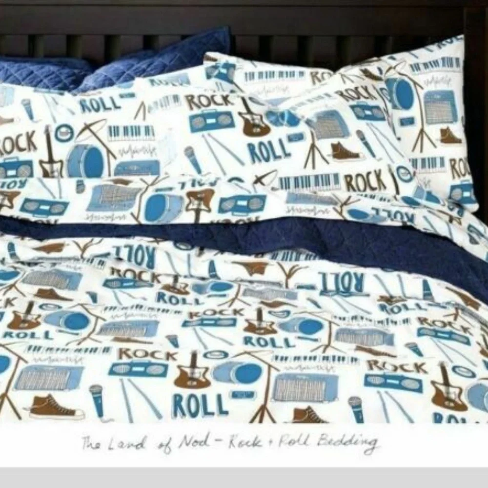 The Land of Nod Musical Theme Bedding Set - Blue and White